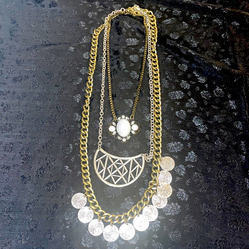 3-piece brass and silver statement necklace